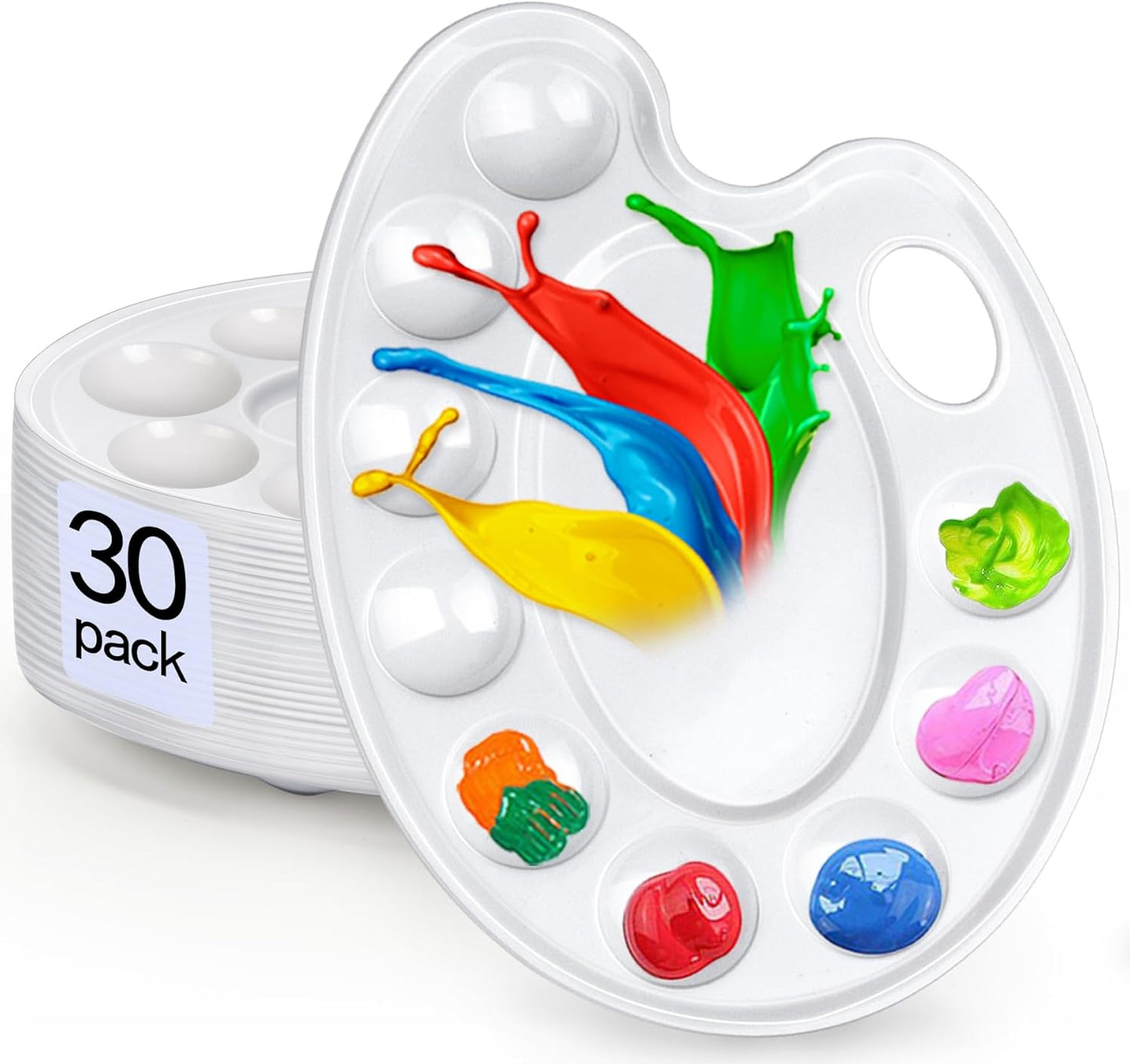 Hulameda Update 30pcs Paint Tray Palettes,Plastic Paint Tray Palette,Paint Palettes,Paint Pallets with 9 Wells for Adults & Kids, or Painting or DIY Craft Class,White