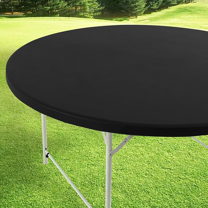 LURKA Round PU Leather Table Cover/Tablecloth with Elastic Hem – Waterproof, Oil-Proof, Scratch-Resistant, Wipeable Spill Protector for Dining Table, Kitchen, Outdoor Party (Black, 5FT-Round)