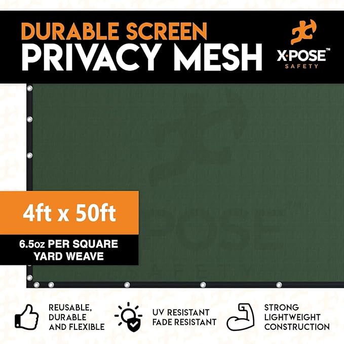 Xpose Safety Privacy Fence Screen 6’ x 50’ (12 Pack) – Heavy Duty Green Mesh with 90% Visibility Block, UV Protection – for Garden, Yard, Nursery, Kennel, Dog Run, Greenhouse