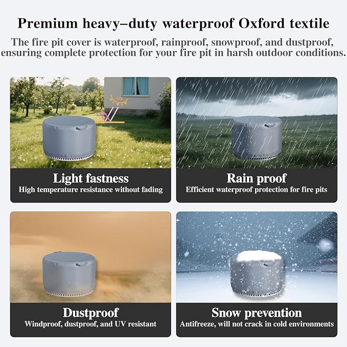 Chinchilla Fire Pit Cover for Solo Stove Bonfire 2.0 - Waterproof 600D Oxford Fabric Cover for 19.5 to 21 Inch Outdoor Fire Pits, All-Weather Protection with Drawstring & Heat-Resistant Handle