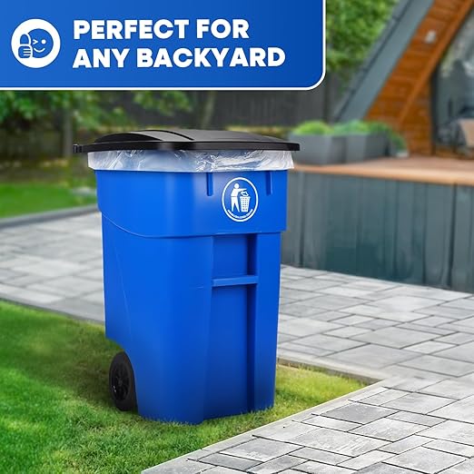 50 Gallon Trash Can with Lid Rollout Recycling Bin Large Outdoor, Commercial Heavy-Duty Container with Wheels, Blue