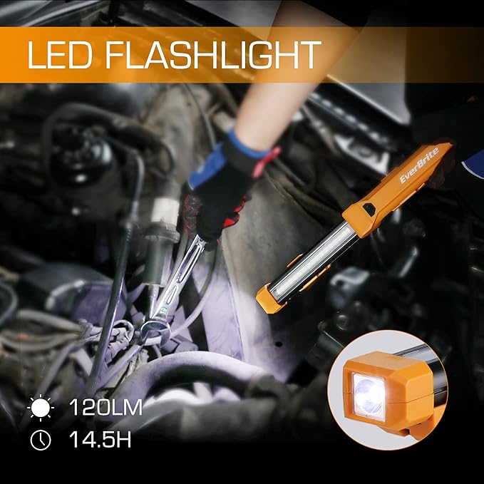 EverBrite 1000LM LED Work Light, Rechargeable Work Light for Mechanics with Dual Magnetic Bases&Hanging Hooks, 4 Lighting Modes, USB C Cable, Ideal Christmas Gift for Car Repair, Working, Pack of 2