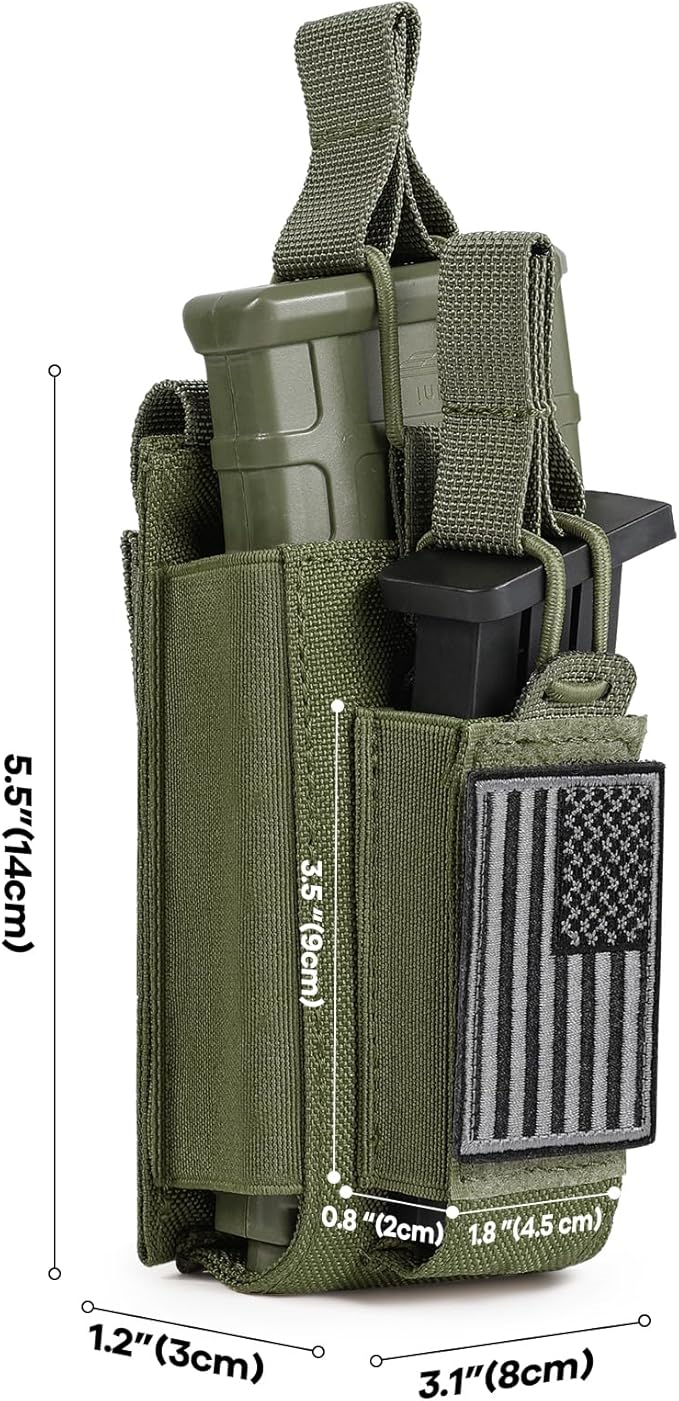 Open-Top Single/Double/Triple Molle Mag Pouch for 5.56mm M4 M16 AK AR Glock M1911 9mm Elastic Rifle Magazines Pistol Mag Pouches Holder Carrier with USA Flag Patch
