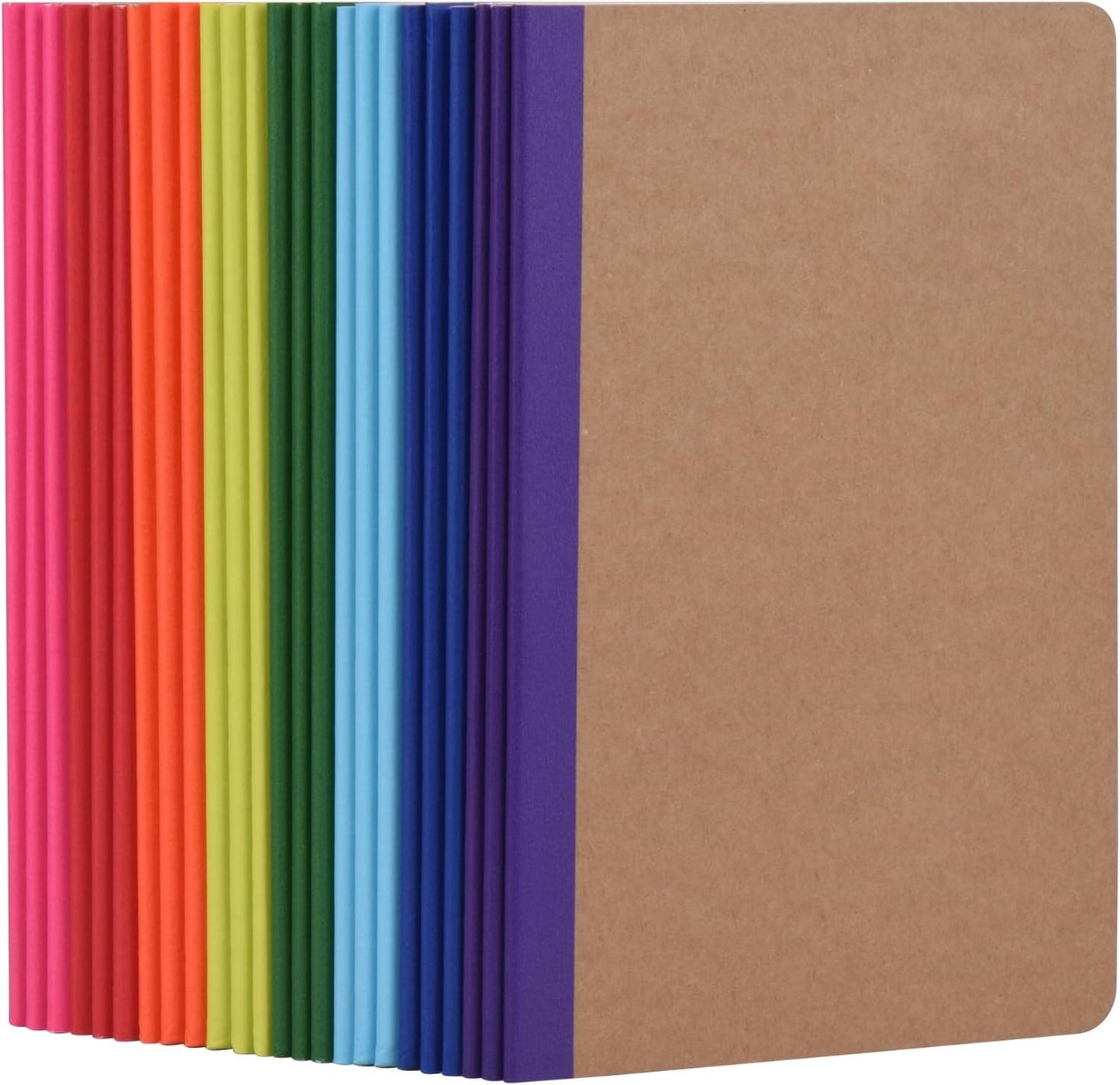 ZCZN Composition Notebooks Bulk, A5 Kraft Cover Lined Journals with Rainbow Spines for School, Business, Work and Daliy Use (24, 8 colors)