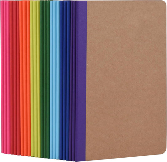 ZCZN Composition Notebooks Bulk, A5 Kraft Cover Lined Journals with Rainbow Spines for School, Business, Work and Daliy Use (24, 8 colors)
