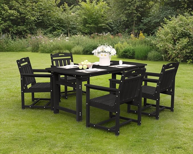 Ciokea HDPE Outdoor Patio Dining Chairs Set of 2, All-Weather Porch Chair with Wide Seat, Durable Outdoor Furniture for Backyard, Garden, Lawn & Poolside, Black