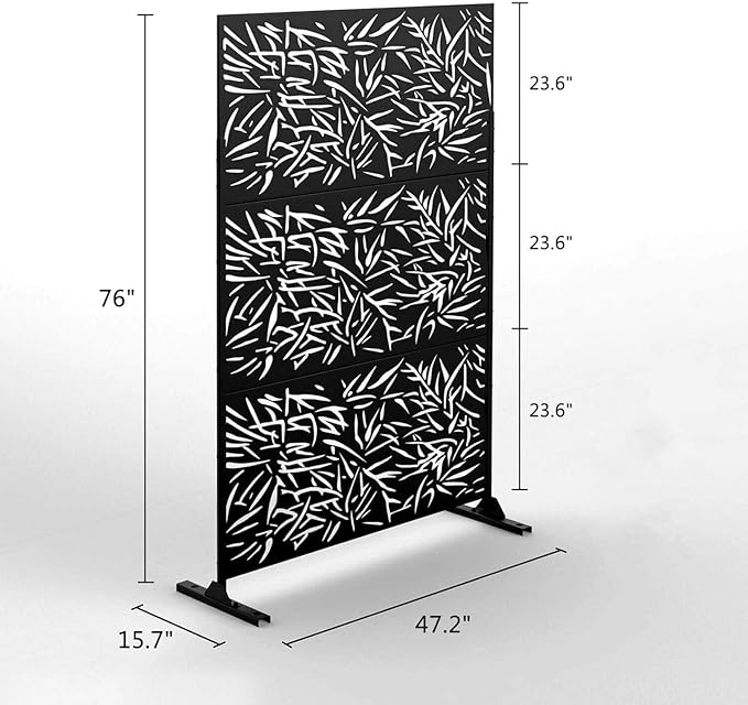 Elevens Patio Privacy Screen Balcony Decorative Screen Set with Stand, Outdoor Decor Privacy Fence Screen, Indoor Room Decorative Divider (Leaf-Black)