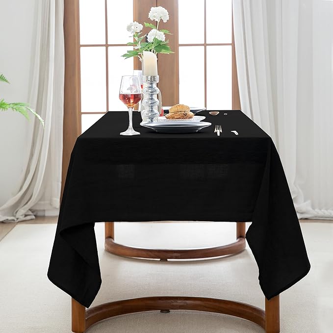 EVERLY 100% Pure Linen Rectangle Tablecloths 60x84Inches for Dining,Buffet Parties,Picnic,Events,Weddings and Restaurants,Decorative Halloween,Thanksgiving Machine Washable Tablecloths-Black