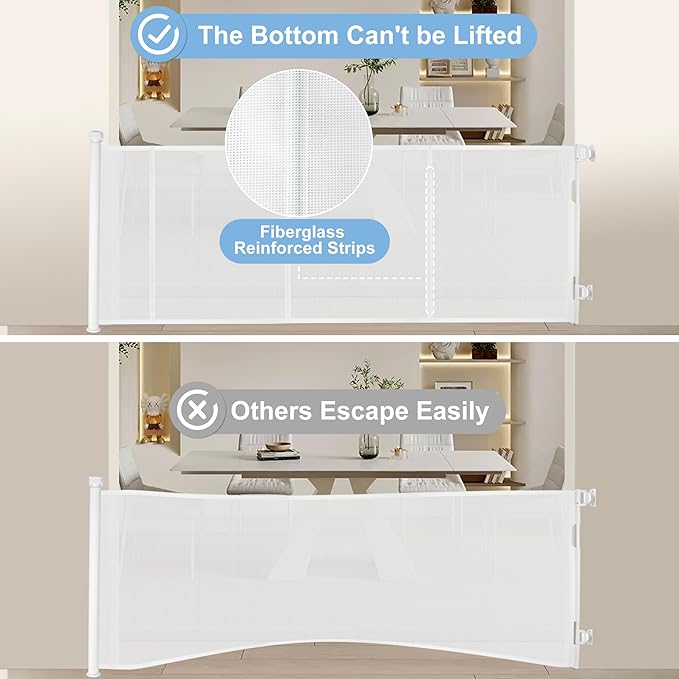 200 inches Extra Wide Retractable Baby Gate, 41.5 inches Tall Mesh Safety Gate for Oversized Openings, Living Rooms, Patios, Child & Pet Barrier for Indoor Outdoor Use, White