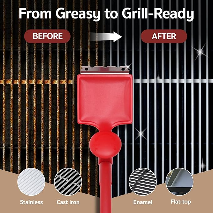 GASPRO Steam Grill Brush Bristle Free for Outdoor Grill, BBQ Grill Cleaning Brush with Replaceable Scrub Sponge Head & Scraper, Ergonomic Handle, Safe for Stainless Steel, Cast Iron & Porcelain Grate