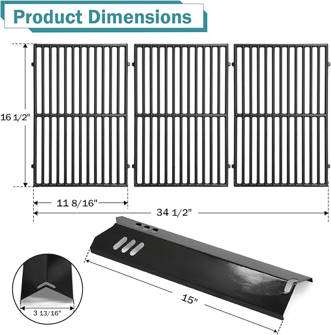 Criditpid DGB610SSP Grill Grates Replacement Parts for Dyna Glo DGB610SSP DGF600SSP, Cast Iron Grates 70-01-296 and Heat Shield Tents for Dyna Glo Grill Replacement Parts 6 Burner DGB610SSP