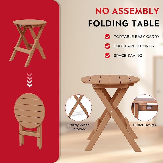Costaelm Paradise 3-Piece Outdoor HDPE Folding Patio Bistro Table and Chairs, Teak