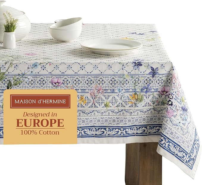 Maison d' Hermine Table Cloth Rectangle Table 100% Cotton 60 x 120 Inches Tablecloth Reusable Decorative Everyday Use for Dining Room, Farmhouse, Home, Party, Festive & Wedding Spring Summer - Faience