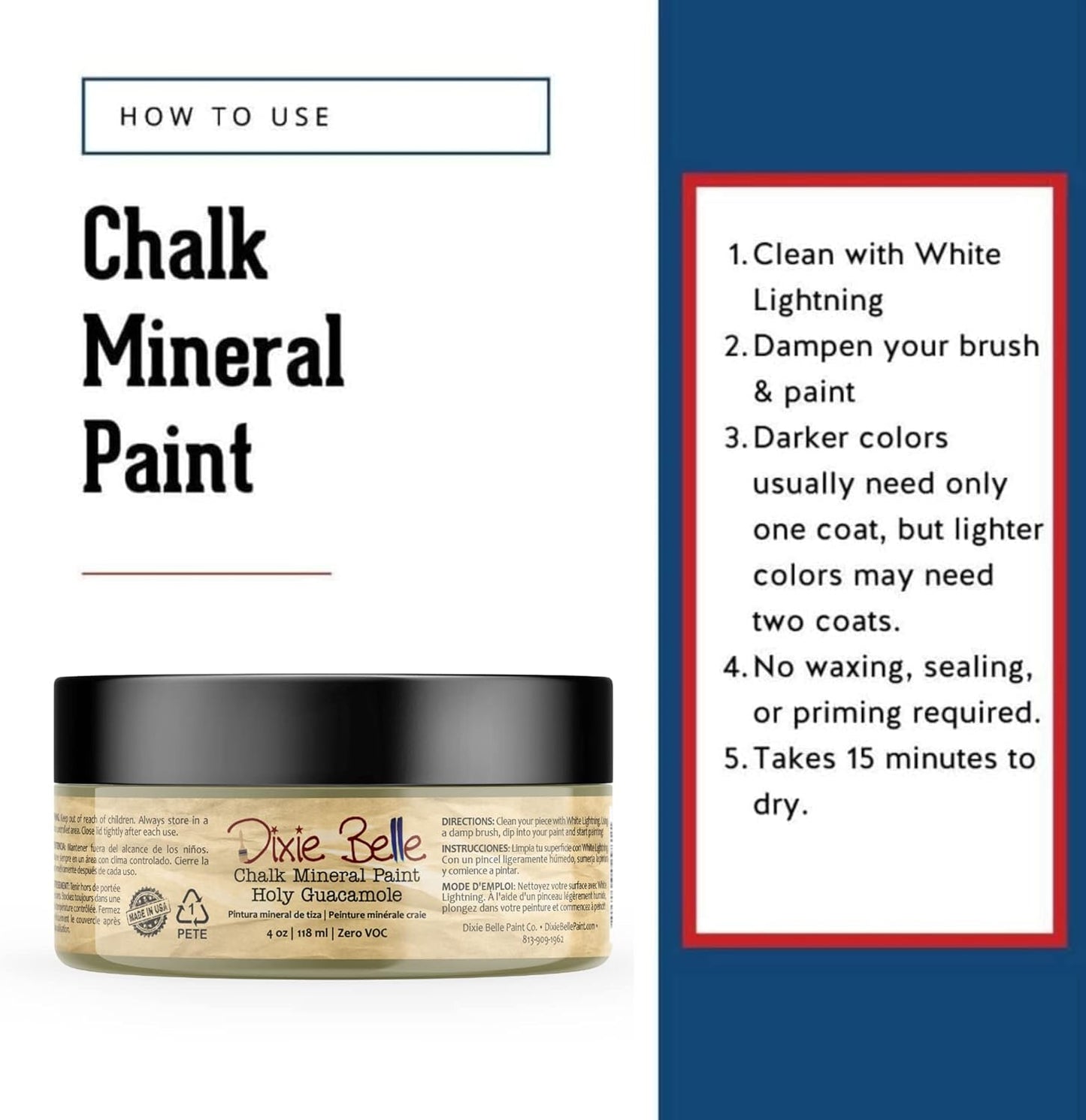 Dixie Belle Paint Company Chalk Finish Furniture Paint - Holy Guacamole (4oz) - Matte Avocado Green Chic Chalk Mineral DIY Furniture Paint
