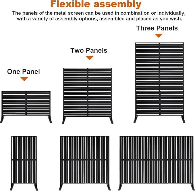 72" H×47" W Metal Privacy Screen, Outdoor Indoor Privacy Screens with Stand Panels, Free Standing Decorative Privacy Screen for Patio