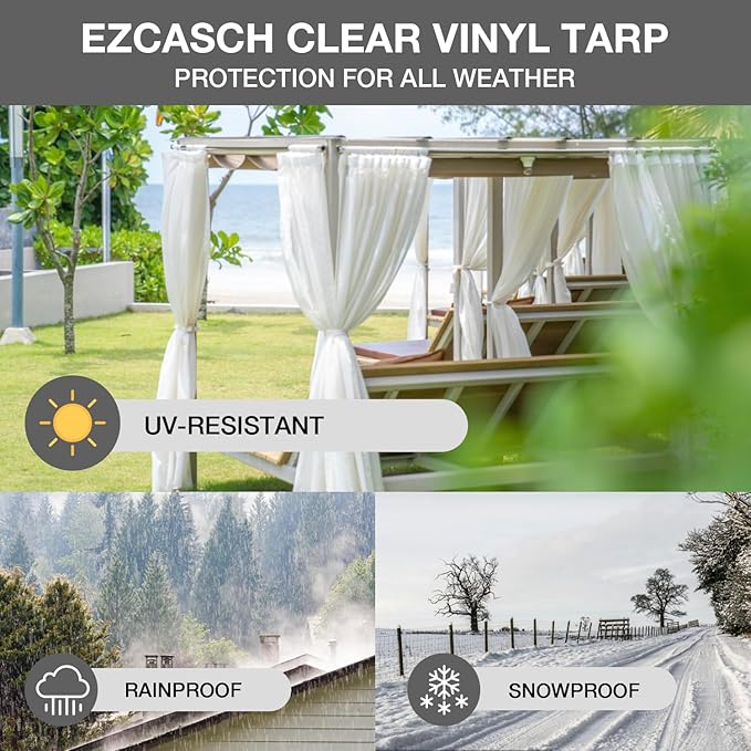 20 Oz Outdoor Vinyl Curtain, Outdoor Clear Panel Curtain, Weather Resistant Outdoor Curtain for Pergola, Porch, Gazebos, with Rustproof Grommets (10'H x 10'W, Dark Gray)