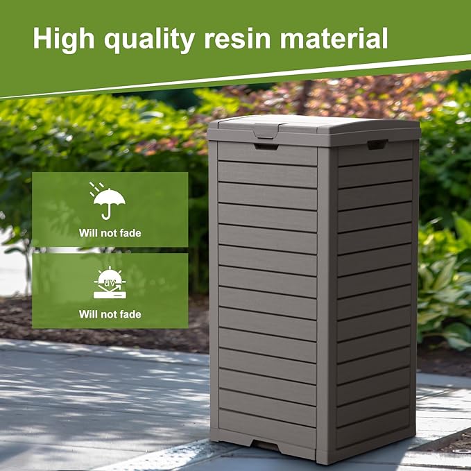 38 Gallon Outdoor Trash Can with lid,Waterproof,UV-Resistant Resin Garbage Can,Lockable Lid and Drip Tray,Trash Bin for Patio,Kitchen, Backyard and Deck(Grey)