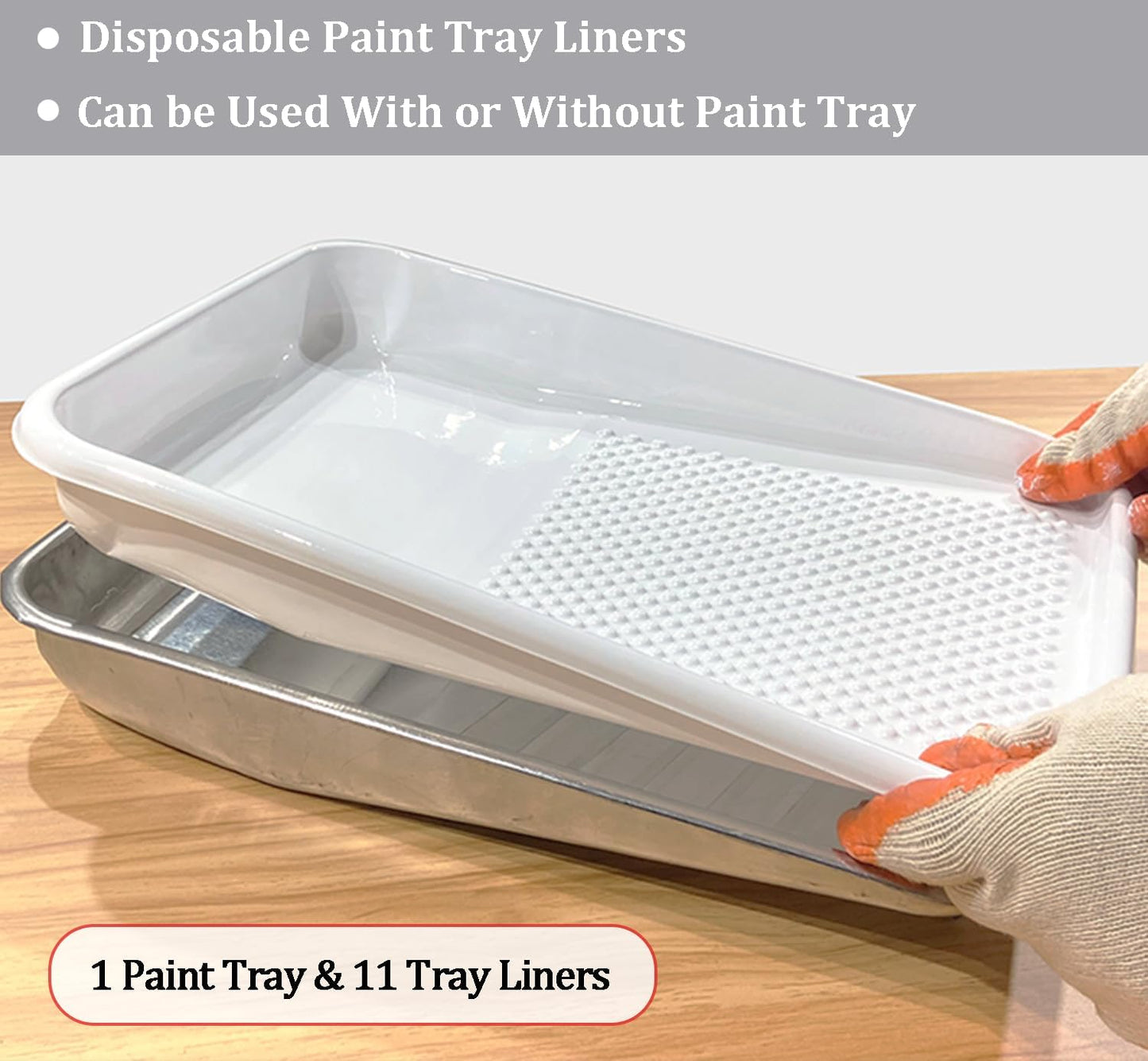 11-Pack 9 inch Disposable Plastic Paint Roller Tray -Come Up with Extra Metal Tray Liner - Ideal for DIY Painting House Projects