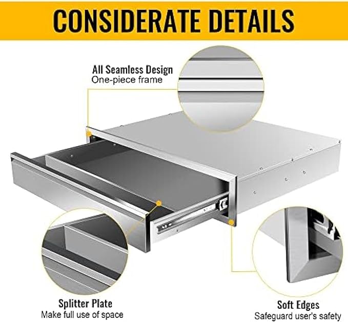 Outdoor Kitchen Drawers, Flush Mount Triple Access BBQ Drawers With Stainless Steel Handle, BBQ Island For BBQ Island Patio Grill Station,Single Drawer