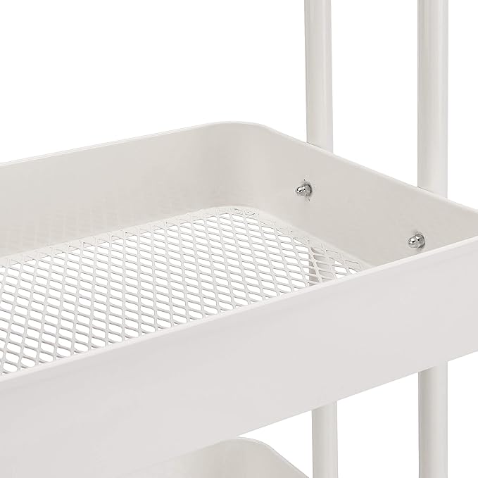 Amazon Basics 3-Tier Rolling Utility or Kitchen Cart, Lockable Wheels, Multifunctional Storage, White