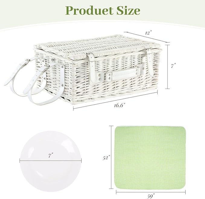 Neti Neti Wicker Picnic Basket for 4 with Insulated Cooler & Waterproof Blanket – Large Willow Picnic Hamper for Outdoor, Camping, Beach, Romantic Dates, Valentine’s Day