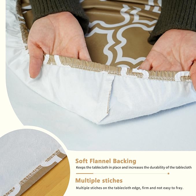 Rectangle Picnic Table Cloth, Elastic Waterproof Fitted Vinyl Tablecloths for 6 Foot Tables, Wipeable Flannel Backed Table Covers for Dining, Camping, Outdoor(Khaki,30"x72")