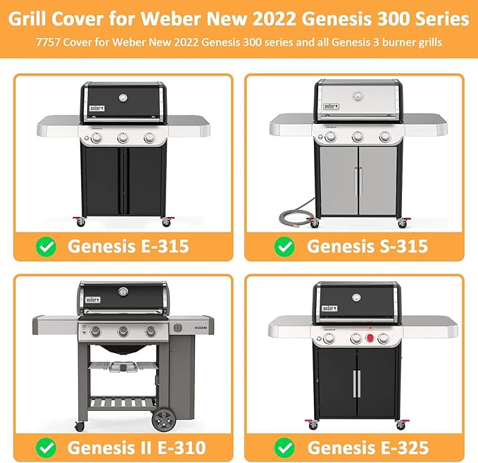 63 Inch Grill Cover for Weber Genesis 300 Series, for New 2022 Genesis 300 Gas Series 3 Burner Grill, Waterproof BBQ Gas Grills Cover, 7757 Grill Cover for Weber 3 Burner Grills