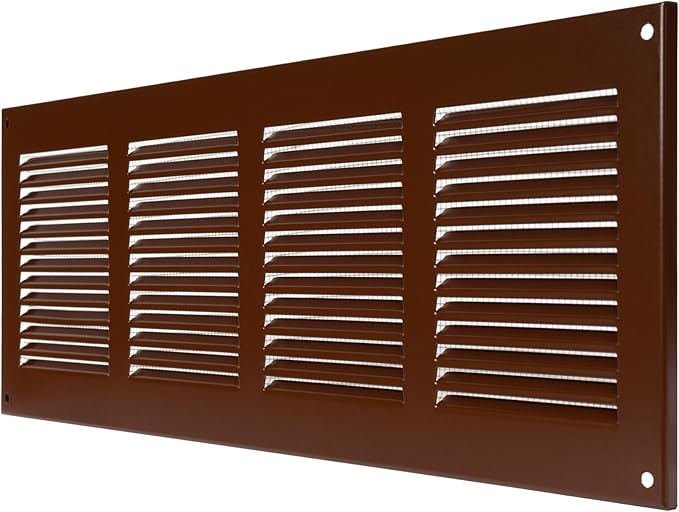 Repa Market Air Vent Cover 16x6 Inch (Outer Dimensions) Brown Galvanized Steel Louvered Grill Cover with Mesh Screen/Wall or Ceiling Vent/HVAC Register for Indoor and Outdoor Ventilation