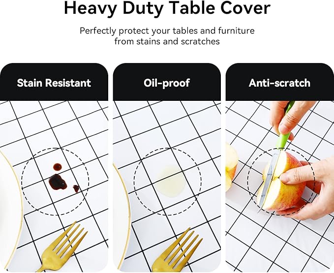 Romanstile Rectangle Vinyl Tablecloth, 100% Waterproof Oil-Proof Checkered Plastic Table Cloth, Heavy Duty Wipeable Table Covers for Dining, Camping, Picnic, Outdoor - 54 x 108 Inch, White