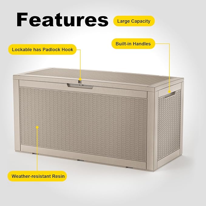 120 Gallon Waterproof Outdoor Storage Box,Resin Deck Box,Lockable Outside Storage Box Container for Patio Furniure,Garden,Pool Tools (120 Gallon,Grey)