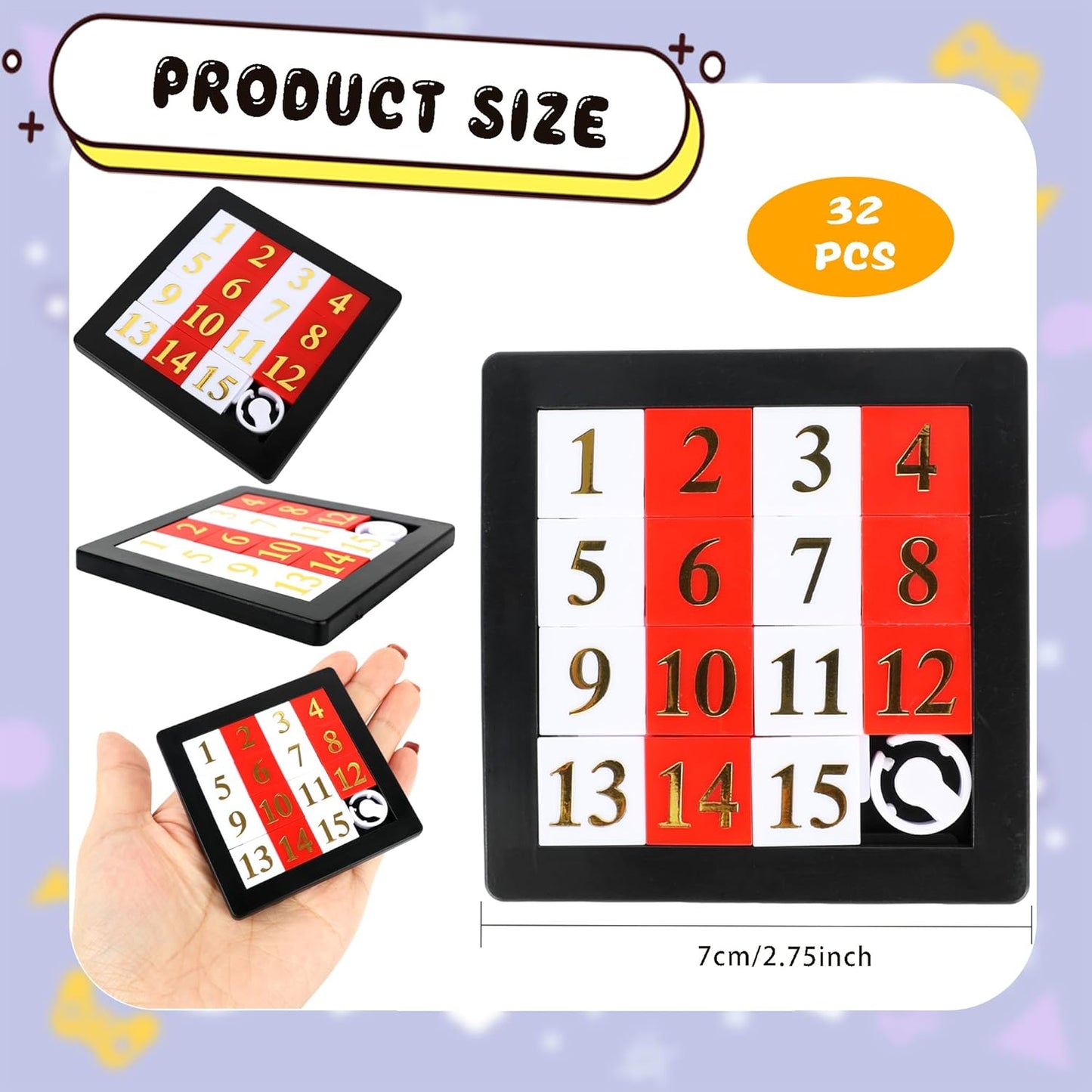 32 Pcs 15 Number Puzzles 2.8 Inch Number Sliding Puzzles Pocket Size Slide Puzzles Brain Teaser Puzzles for Kids Teens Adults School Rewards Party Favors Gift Bag Fillers