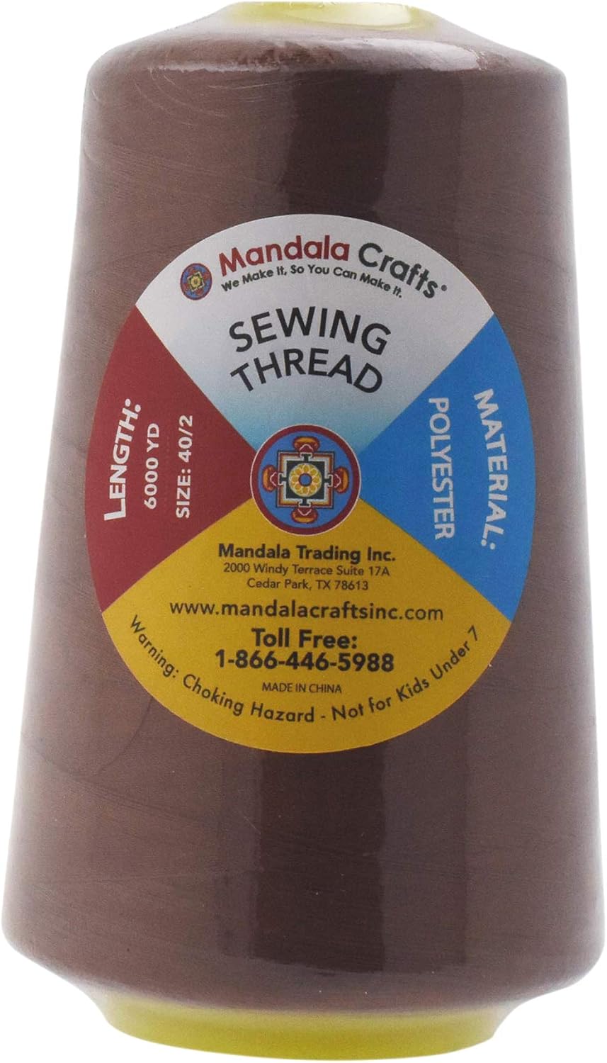 Mandala Crafts 4 Pack of Serger Threads Cones Spools - 40S/2 24000 Yards Polyester Brown Threads for Sergers Machine and Overlock Quilting Sewing Machine