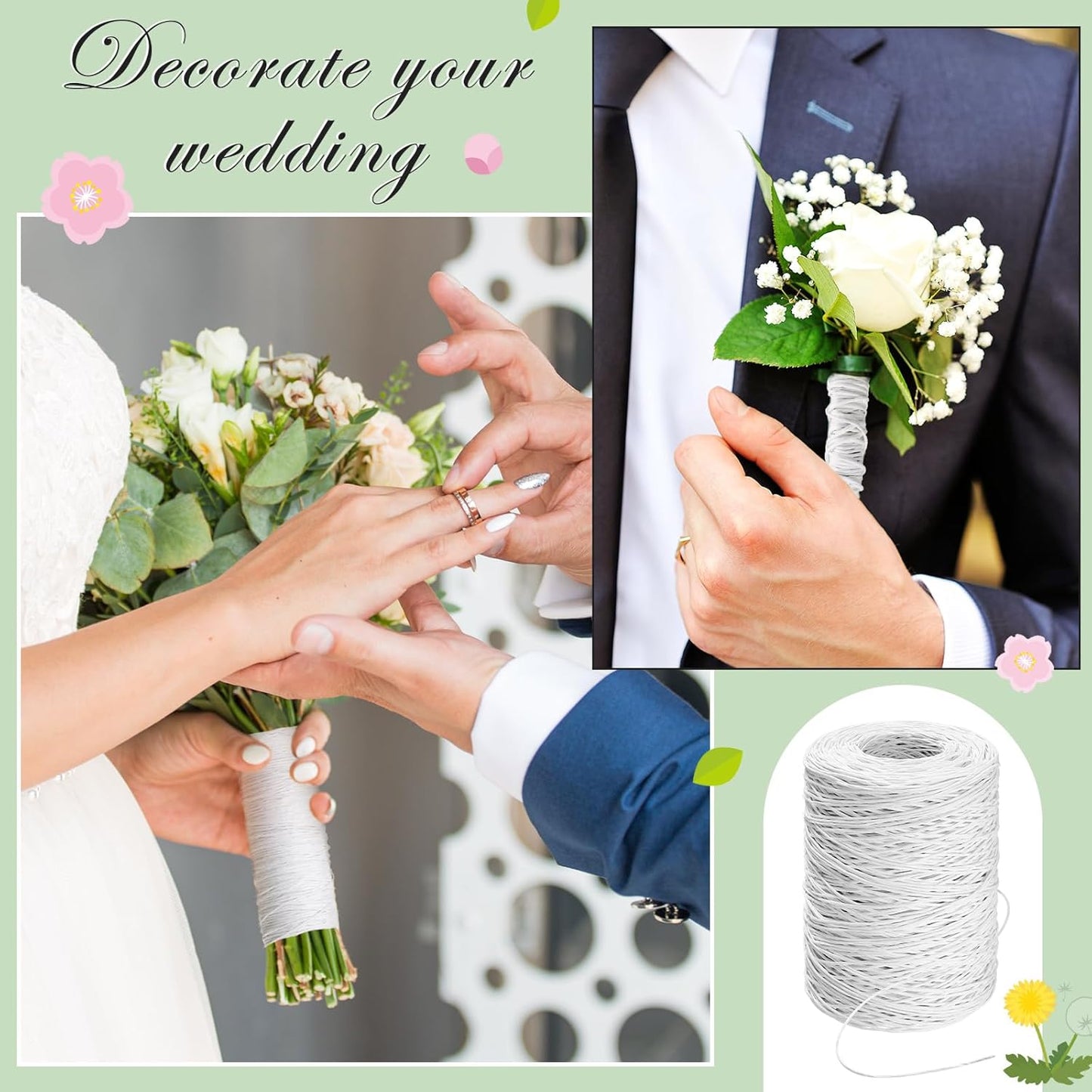 Syhood Floral Vine Bind Wire Rustic Wrapping Wire for Flower Bouquets(White)