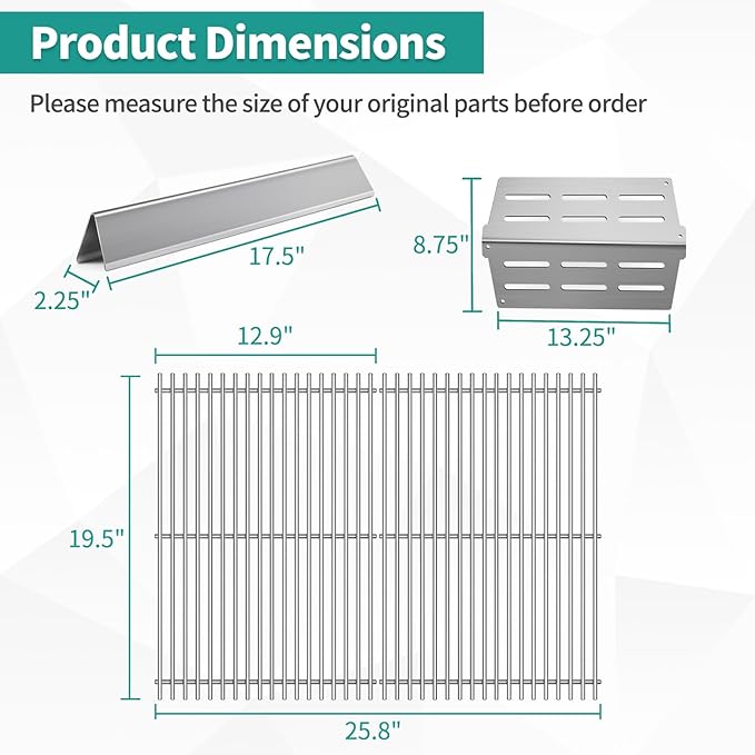 Stainless Steel Grill Replacement Parts for Weber Genesis E310 E320 E330 S330 EP-310 with 7524 Grill Grates 7620 Flavorizer Bars 7622 Heat Deflector for Weber Genesis 300 Series 7621, 19.5”