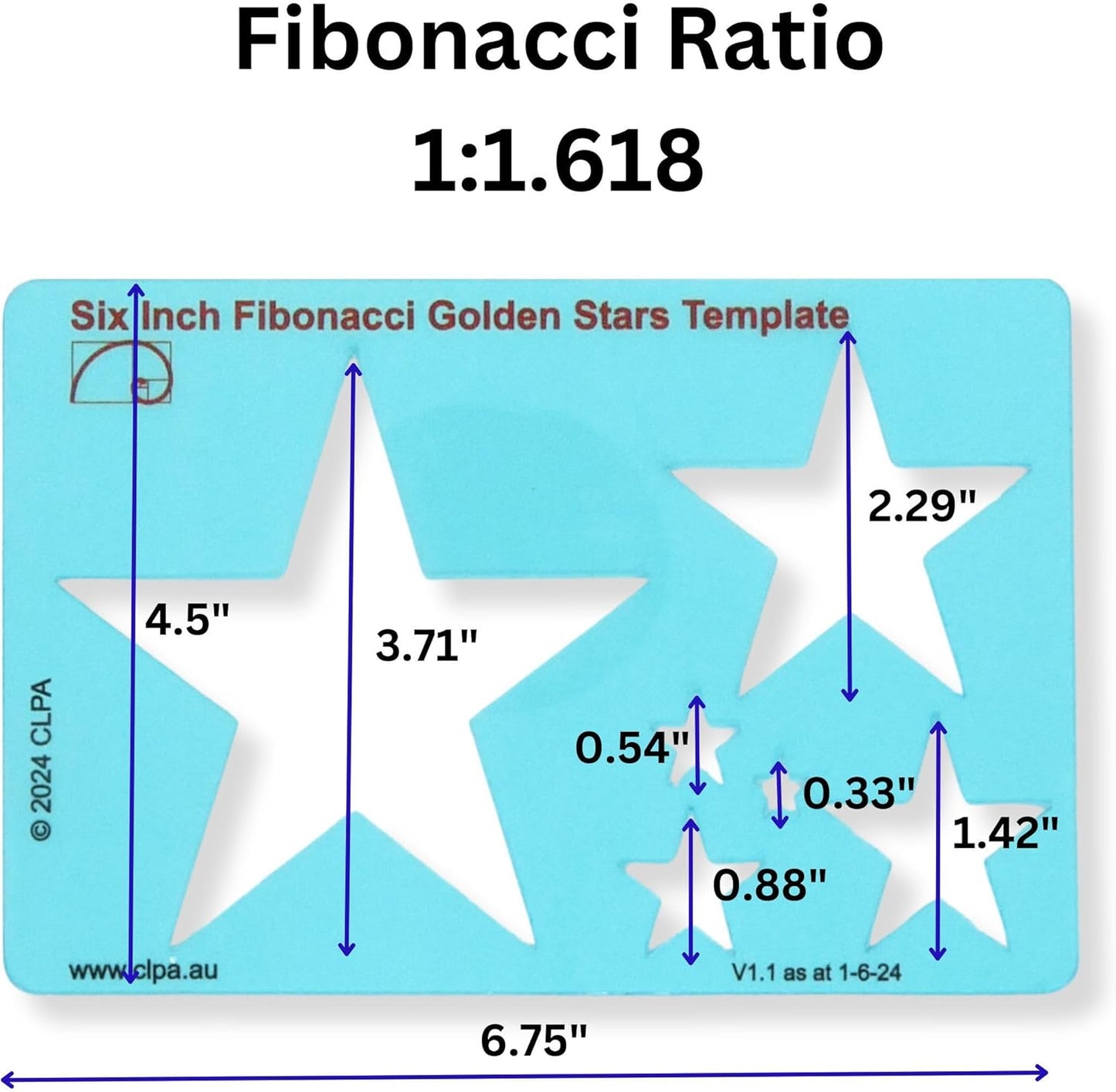 Fibonacci Template Set - Set of Stencil Templates for Drawing: 6" Circle, 6" Star, 5" Square Fibonacci-Inspired Set of Templates for Drawing Tool for Artists
