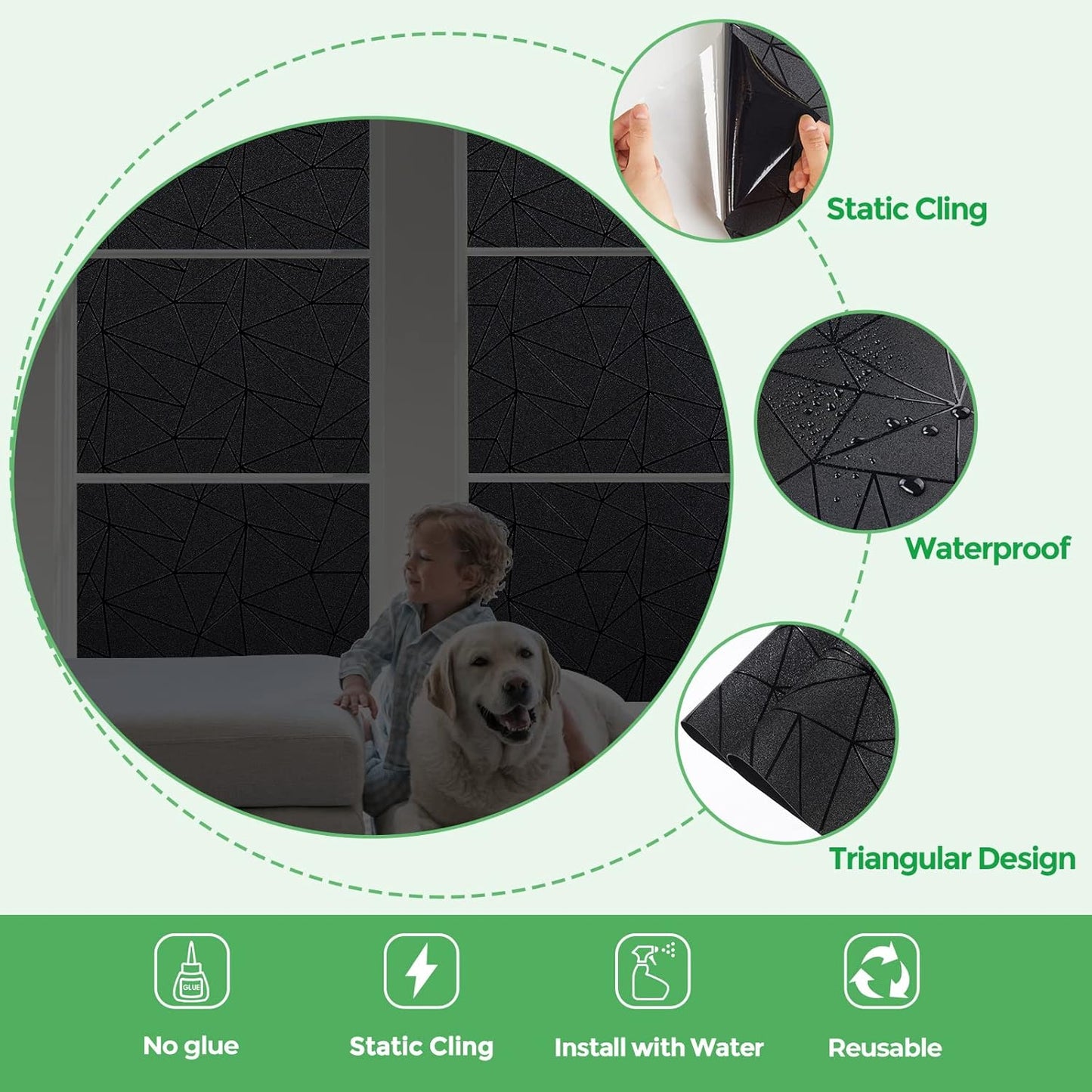 Coavas Blackout Window Privacy Film, Frosted Glass Static Cling, Decorative for Bathroom Door, UV Blocking Window Cling, Non-Adhesive Vinyl Sticker, Day and Night Windows Tint for Home,35.4x78.7 Inch