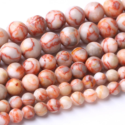 48PCS 8MM Red Network Stone Beads Energy Healing Beads for DIY Jewelry Bracelet Necklace Making for Jewelry Making 15Inch
