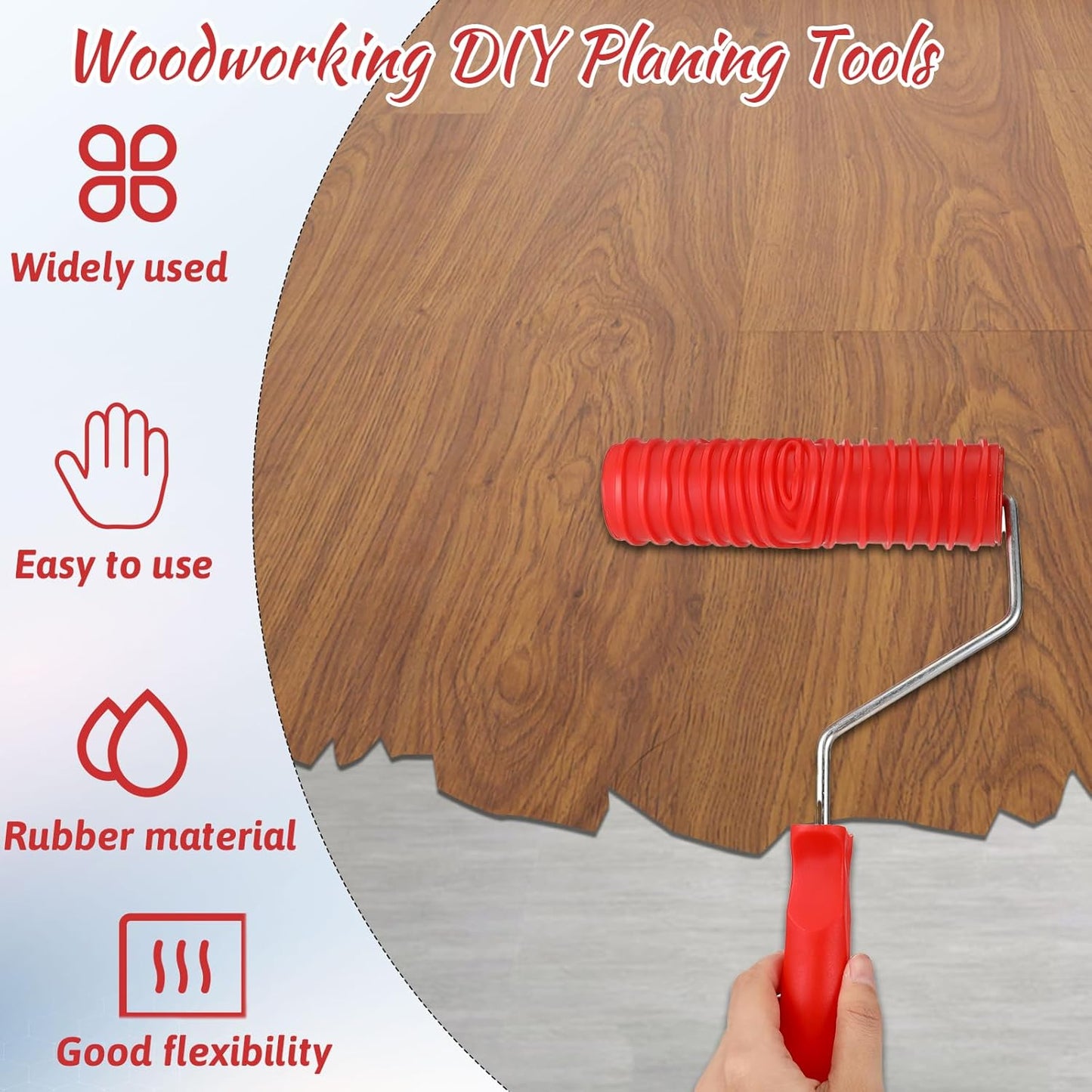 6 Pcs Wood Grain Tool, Soft Rubber Wood Graining Tool with Handle, Natural Woodgrain Maker for Wall Room Art Paint Decoration