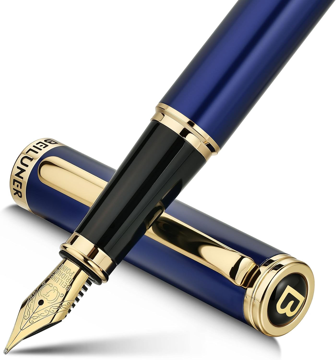 BEILUNER Blue Fountain Pen,Stunning Luxury Pens with 24K Gold Finish, Gorgeous 24K Gilded Nib(Fine), Trustworthy Pen Gift for Men&Women -Ink Converter-Elegant, Graduation,Nice Pen for Writing
