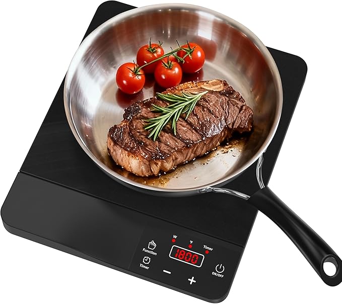 Portable Induction Cooktop 1800W,110V Single Burner Induction Burner & Fry Pan, Hot Plate Stove Electric Burner LED Touch Control & 4H Timer, 8 Power 8 Temperature Setting for Cooking