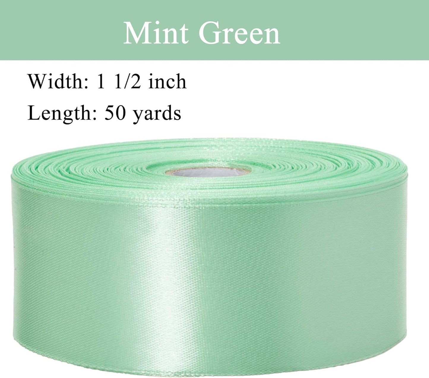 1 1/2 Inch Mint Green Solid Satin Ribbon, 50 Yards Craft Fabric Ribbon for Gift Wrapping Floral Bouquets Wedding Party Decoration