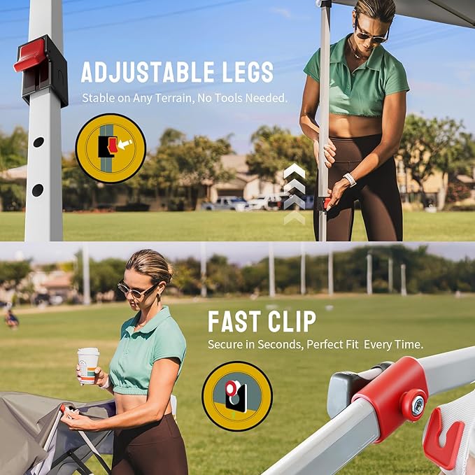 CROWN SHADES 10x10 Pop Up Canopy, Patented Center Lock One Push Tent Canopy, Newly Designed Storage Bag, 8 Stakes, 4 Ropes, Beige