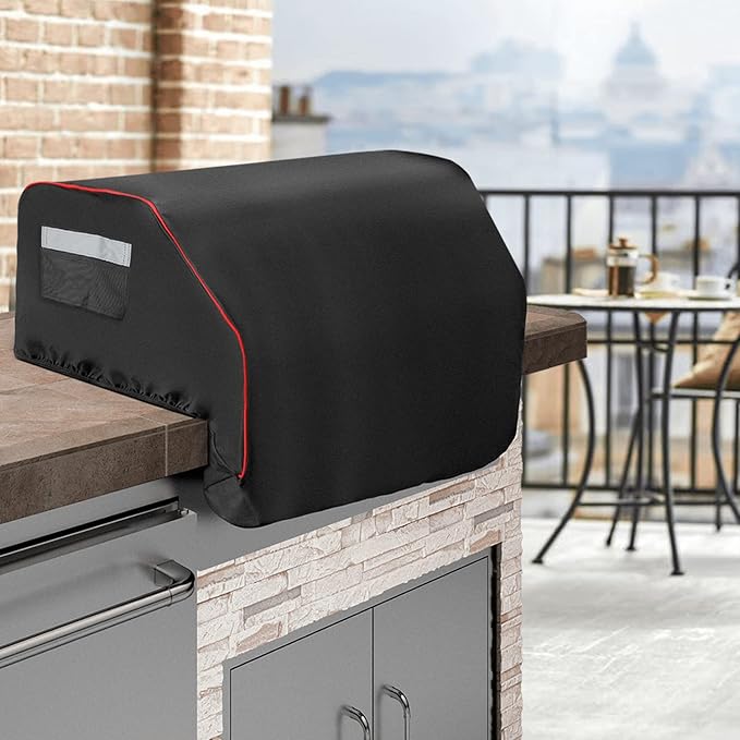 32inch Built-in Grill Cover for Bull 45005 Built in Gas Grill, Bull Outdoor Kitchen & Grill Head Cover, Heavy Duty Waterproof BBQ Grill Top Cover with Handle and Elastic Hem for Bull Lonestar 4 Burner