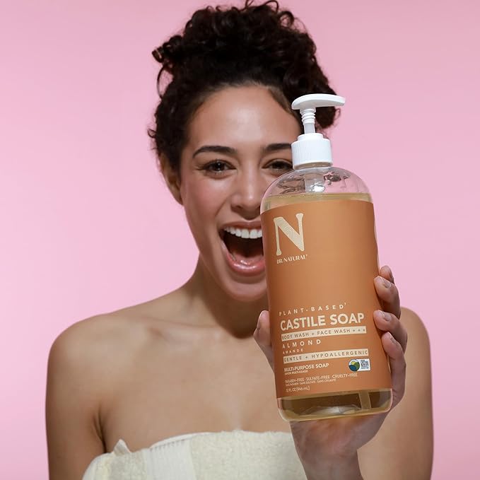 Dr. Natural Castile Liquid Soap, Almond, 2 pc - Sulfate-Free, Paraben-Free, Cruelty-Free Multi-Purpose Soap with Shea Butter, Coconut Oil, Olive Oil