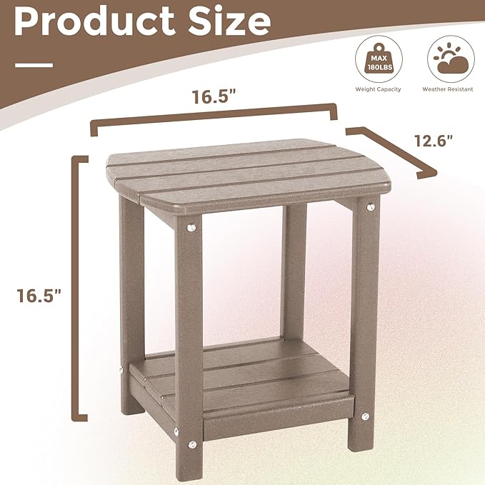 Adirondack Square Outdoor Side Table,2-Tier Storage Patio Side Table, HDPE End Tables for Backyard Pool Porch Garden Lawn