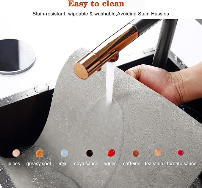 Vinyl Placemats Set of 4 Heat Resistant Easy Clean Non-Slip Place Mats for Dining Table. Faux Leather Waterproof Stain Resistant Wipeable Washable PU Table Mats(4, Light Gray)