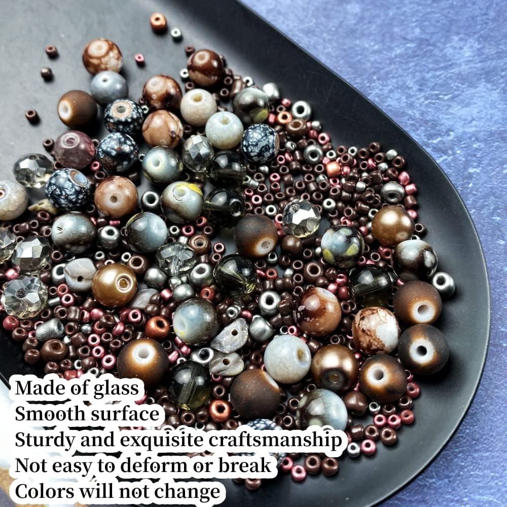 Assorted Glass Resin Beads Multi Size Colors Smooth Cracked Gravel Millet Spacer Beads for Bracelets Necklace Earring DIY Jewelry Making Craft(Deep Amber Series)