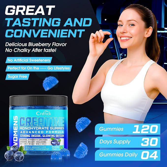 CNFDHI Creatine Monohydrate Gummies for Women, Booty Builder Supplement with Collagen & BCAA, L-Taurine, L Carnitine, Creatine Gummies Supports Glute Growth & Reduces Cellulite Appearance, 120 Count