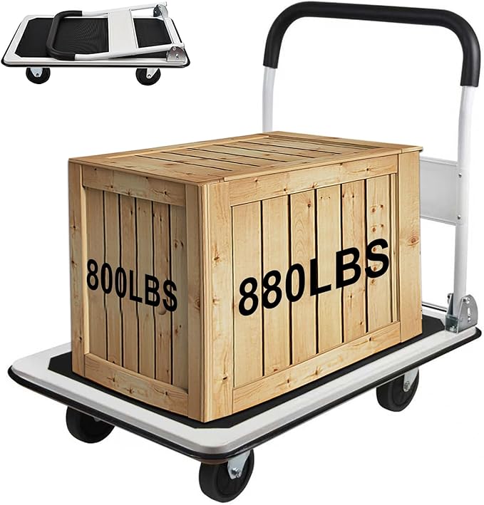 LEADALLWAY Platform Truck Large Size 880lbs Heavy Duty Foldable Push Cart 35.8x24x34.3inches White