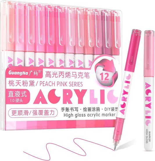 kander Direct Liquid Highlighter Acrylic Marker, 12 Colors Gel Pens with Bullet Tip, Strong Coverage, Large Ink Capacity, Multi-Purpose Paint Pens for Rock Painting, Crafts, DIY, Art Supplies
